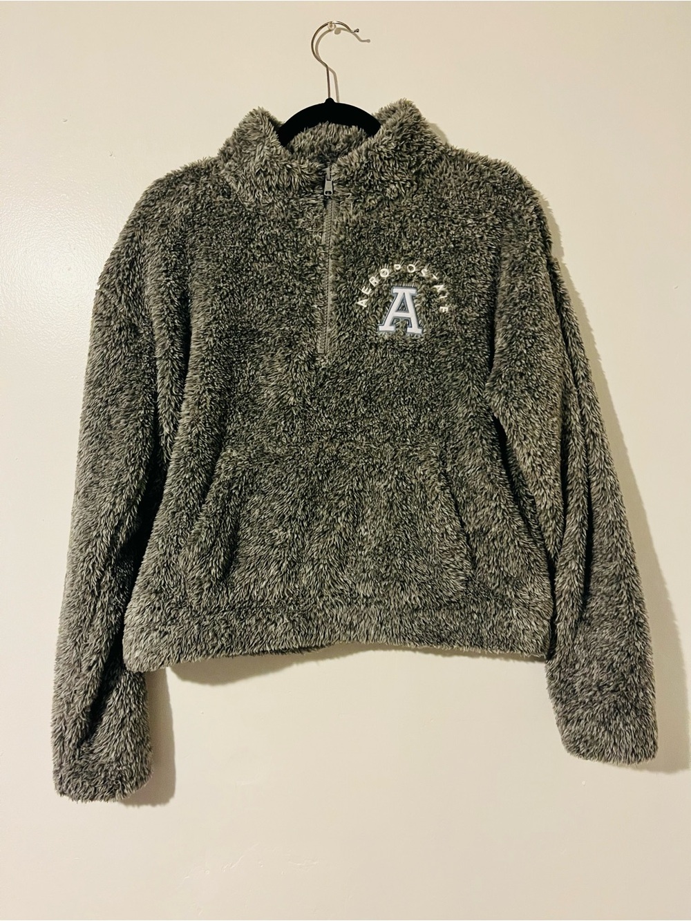 Aeropostale Plush Half-Zip Pullover in Light Gray